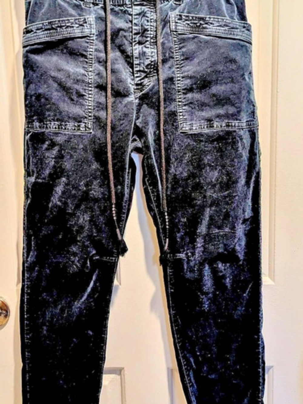 Free People Penny Pull-On Washed Velvet Navy Barrel Pants Size XS NWOT